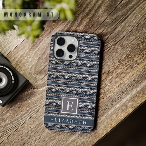 Customizable Teal Blue Grey White Brown Aztec  iPhone 15 Pro Max Case