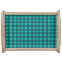 Customizable Teal Check Plaid Pattern Serving