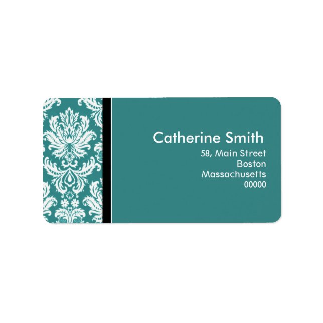 Customizable Teal Damask Address Labels (Front)