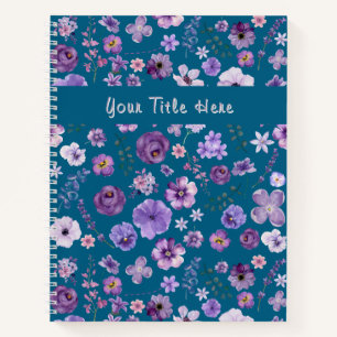 Customizable Teal Floral Pattern Botanical  Notebook