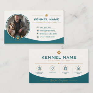 Customizable Teal & Gold Kennel with Photo Business Card