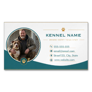 Customizable Teal & Gold Kennel with Photo Business Card Magnet
