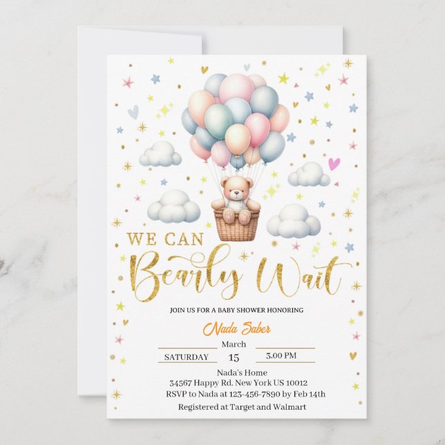 Customizable Teddy Bear Baby Shower Invitation (Front)