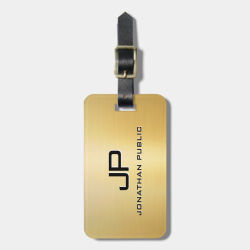 Customizable Template Metallic Look Gold Monogram Luggage Tag