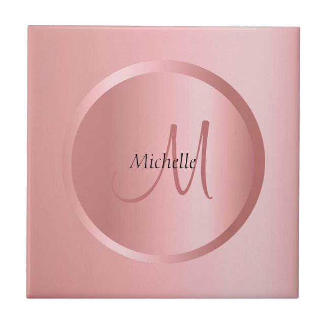 Customizable Template Rose Gold Monogram Elegant Ceramic Tile (Front)