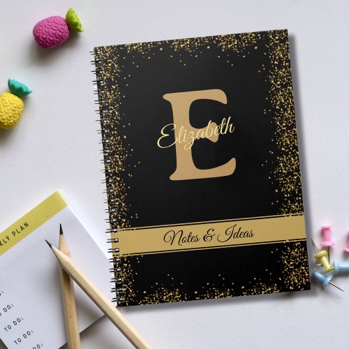 Customizable Terracotta Monogram black goldsparkle Notebook