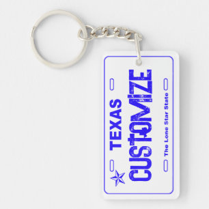 Customizable Texas blue license plate keychain