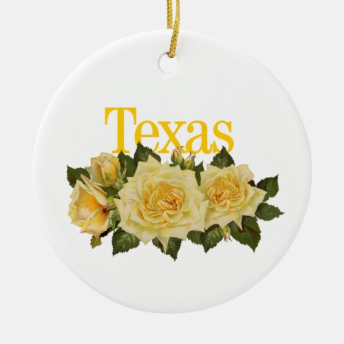 Customizable Texas Ornament with Yellow Roses