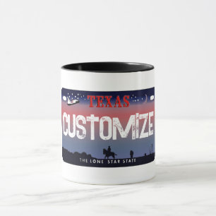 Customizable Texas sky license plate mug