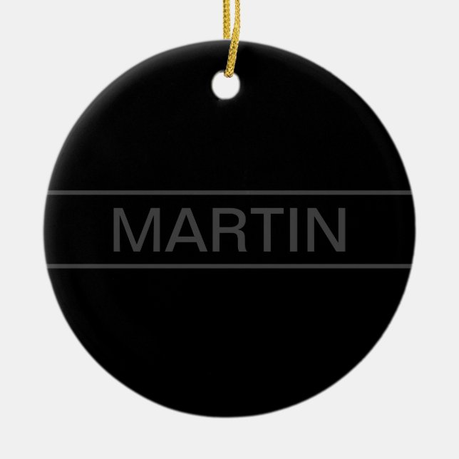 Customizable Text | Bold Modern Black & Dark Gray Ceramic Ornament (Front)
