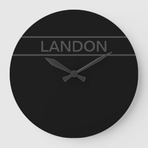 Customizable Text Bold Modern Black & Dark Gray Large Clock