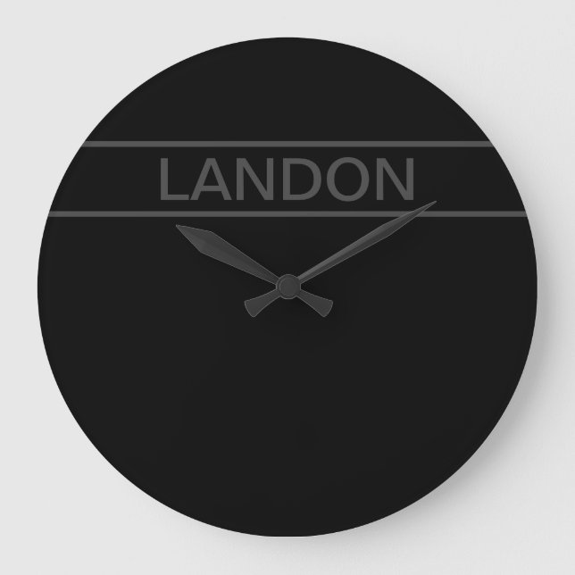 Customizable Text | Bold Modern Black & Dark Gray Large Clock (Front)