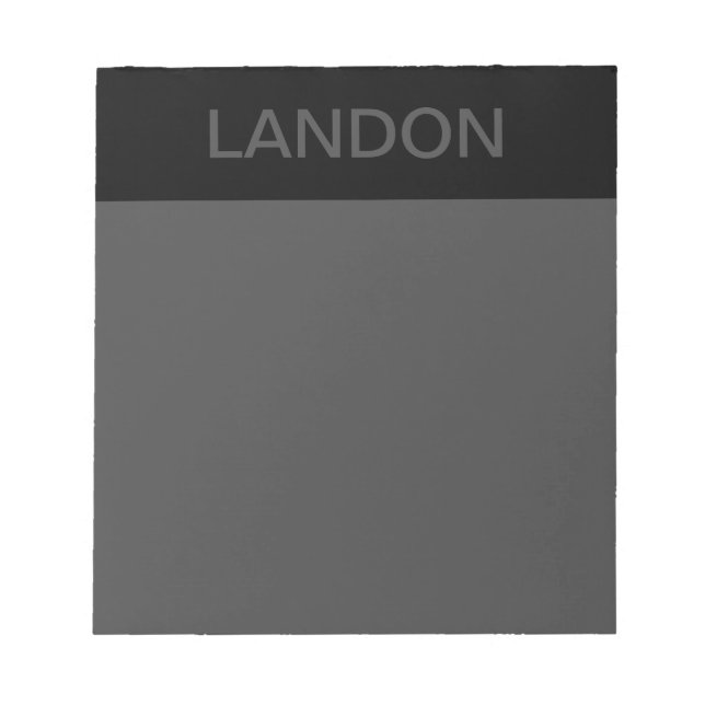 Customizable Text | Bold Modern Black & Dark Gray Notepad (Front)