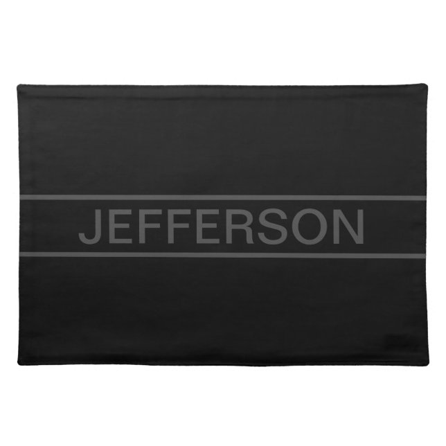 Customizable Text | Bold Modern Black & Dark Grey Cloth Placemat (Front)
