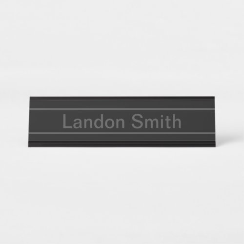 Customizable Text  Bold Modern Black  Dark Grey Desk Name Plate