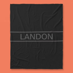 Customizable Text   Bold Modern Black & Dark Grey Fleece Blanket