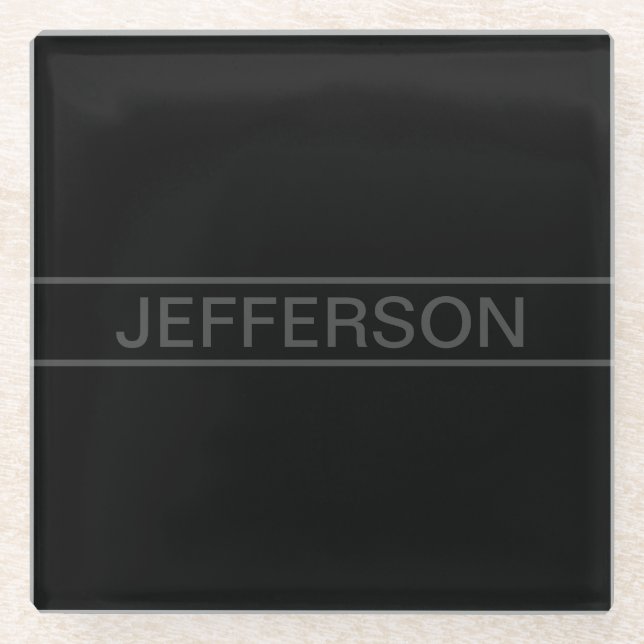 Customizable Text | Bold Modern Black & Dark Grey Glass Coaster (Front)