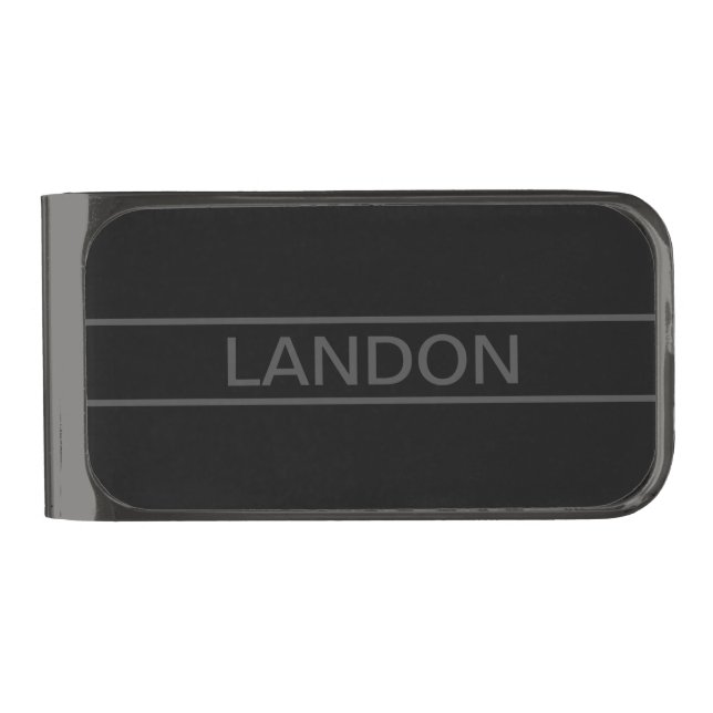 Customizable Text | Bold Modern Black & Dark Grey Gunmetal Finish Money Clip (Front)
