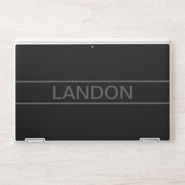 Customizable Text | Bold Modern Black & Dark Grey HP Laptop Skin (Front)