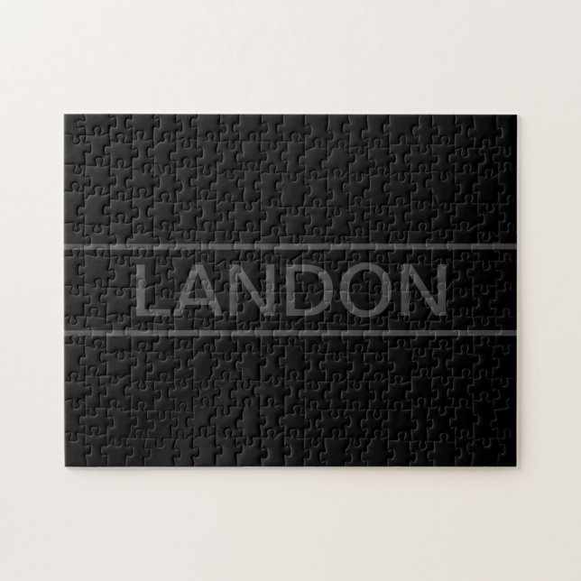 Customizable Text | Bold Modern Black & Dark Grey Jigsaw Puzzle (Horizontal)