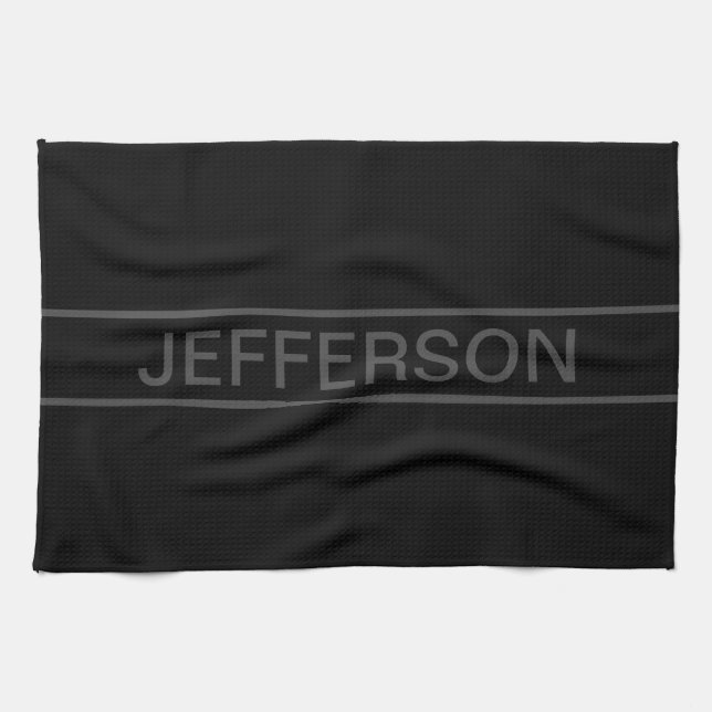 Customizable Text | Bold Modern Black & Dark Grey Kitchen Towel (Horizontal)