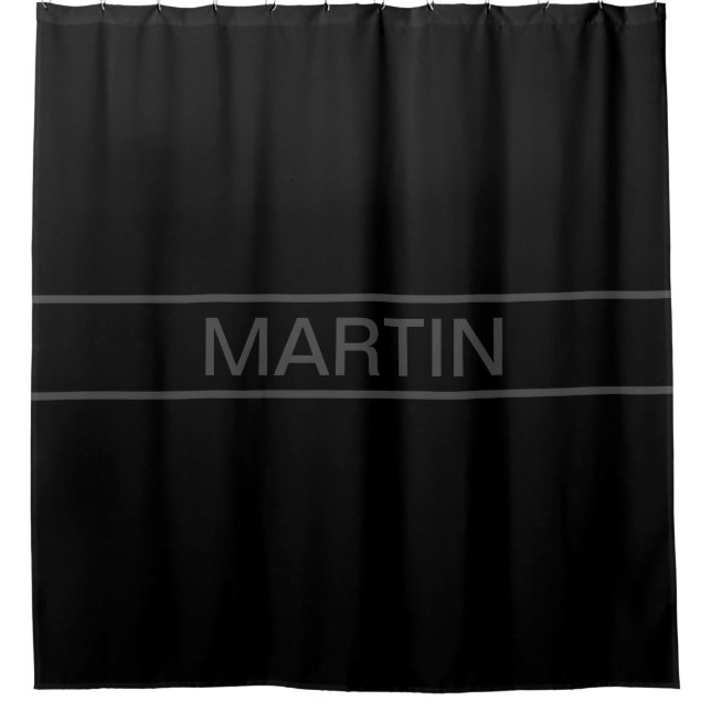Customizable Text | Bold Modern Black & Dark Grey Shower Curtain (Front)