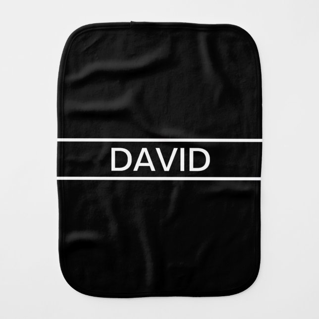 Customizable Text | Bold Modern Black & White Baby Burp Cloth (Front)