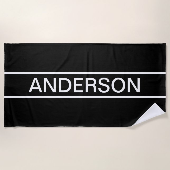 Customizable Text | Bold Modern Black & White Beach Towel (Front)