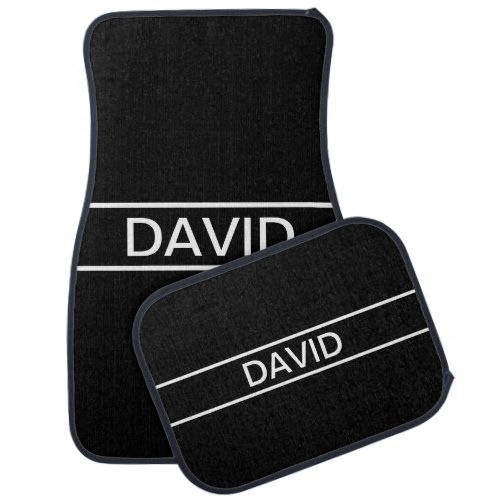 Customizable Text  Bold Modern Black  White Car Floor Mat