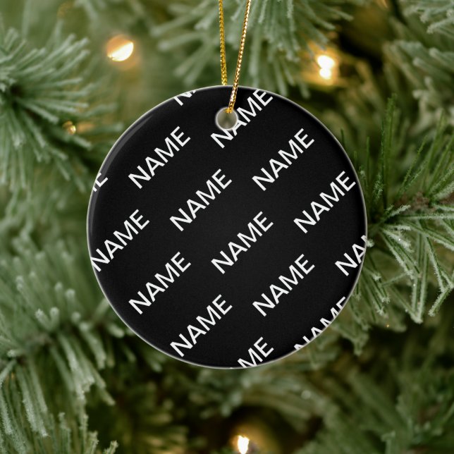 Customizable Text | Bold Modern Black & White Ceramic Ornament (Tree)