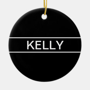 Customizable Text   Bold Modern Black & White Ceramic Ornament