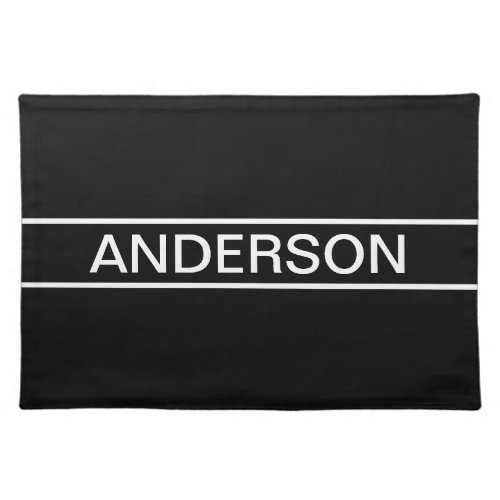 Customizable Text  Bold Modern Black  White Cloth Placemat