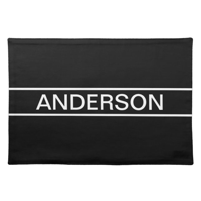 Customizable Text | Bold Modern Black & White Cloth Placemat (Front)