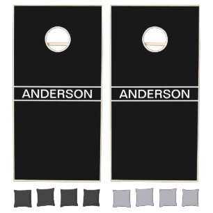 Customizable Text Bold Modern Black & White Cornhole Set