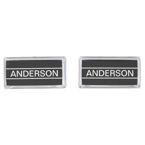 Customizable Text  Bold Modern Black  White Cufflinks