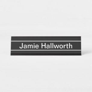 Customizable Text Bold Modern Black & White Desk Name Plate