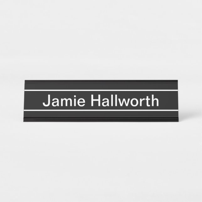 Customizable Text | Bold Modern Black & White Desk Name Plate (Front)