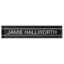 Customizable Text | Bold Modern Black &amp; White Desk Name Plate