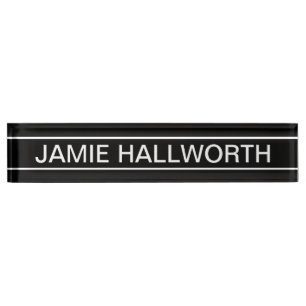 Customizable Text Bold Modern Black & White Desk Name Plate
