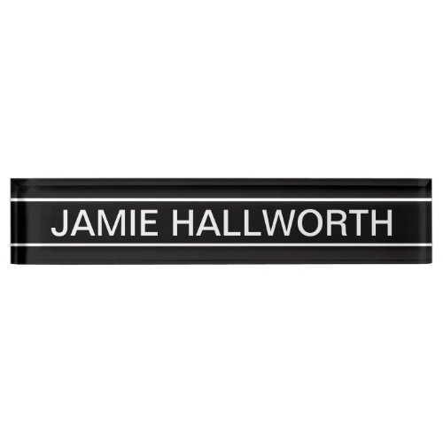 Customizable Text  Bold Modern Black  White Desk Name Plate