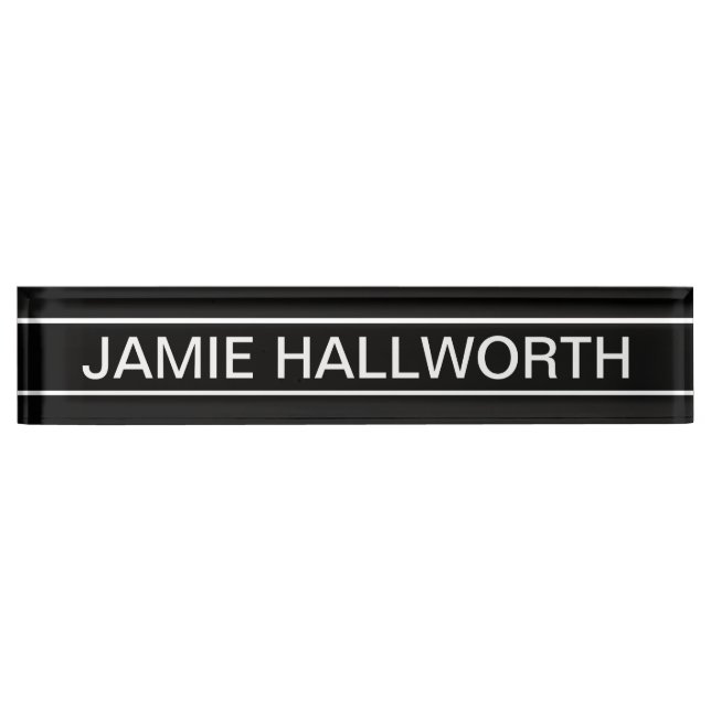 Customizable Text | Bold Modern Black & White Desk Name Plate (Front)