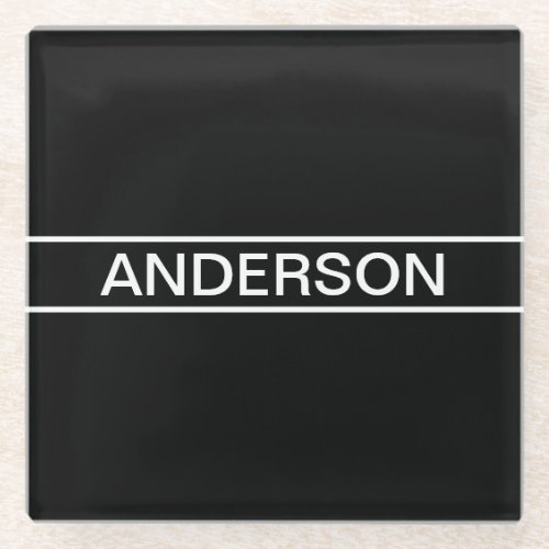 Customizable Text  Bold Modern Black  White Glass Coaster