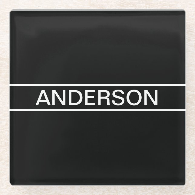 Customizable Text | Bold Modern Black & White Glass Coaster (Front)