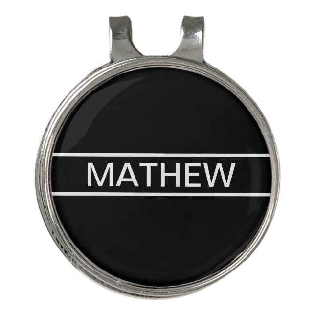 Customizable Text | Bold Modern Black & White Golf Hat Clip (Front)