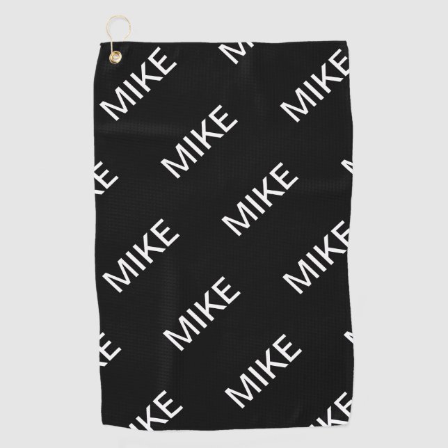 Customizable Text | Bold Modern Black & White Golf Towel (Front)