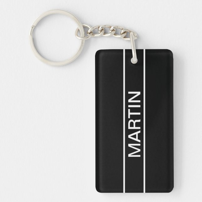 Customizable Text | Bold Modern Black & White Keychain (Front)