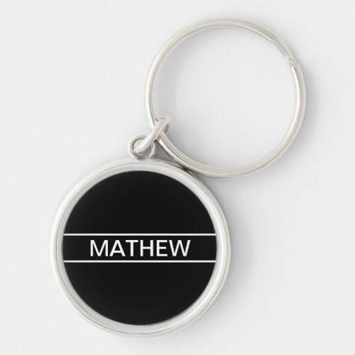 Customizable Text  Bold Modern Black  White Keychain