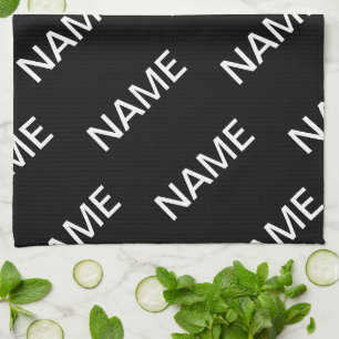 Customizable Text Bold Modern Black & White Kitchen Towel