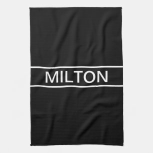 Customizable Text Bold Modern Black & White Kitchen Towel