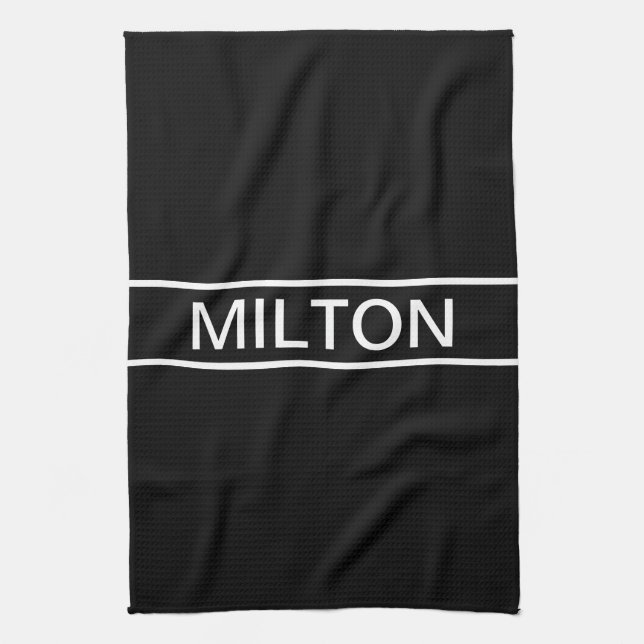 Customizable Text | Bold Modern Black & White Kitchen Towel (Vertical)